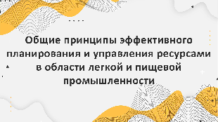 Общие принципы эффективного планирования и управления ресурсами в области легкой и пищевой промышленности